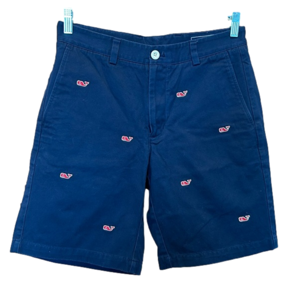 Vineyard Vines Men's Navy 9" Inch Chino Shorts with Red Embroidered Whales Sz 30